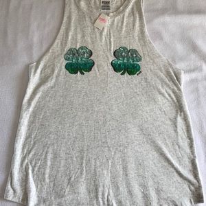 NWT VS PINK Small BLING Shamrock ☘️ Muscle Tank